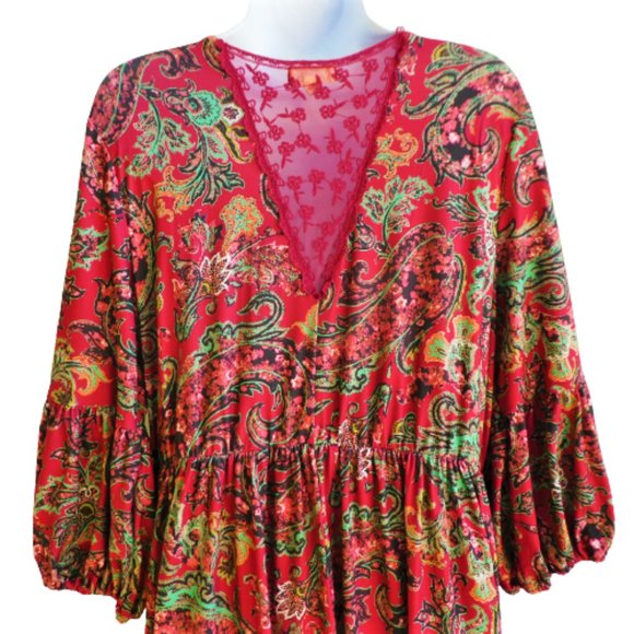 Maxi Dress Floral Paisley Flowy One World Cutout Front Back Lace V Panel XL plus - Picture 4 of 7